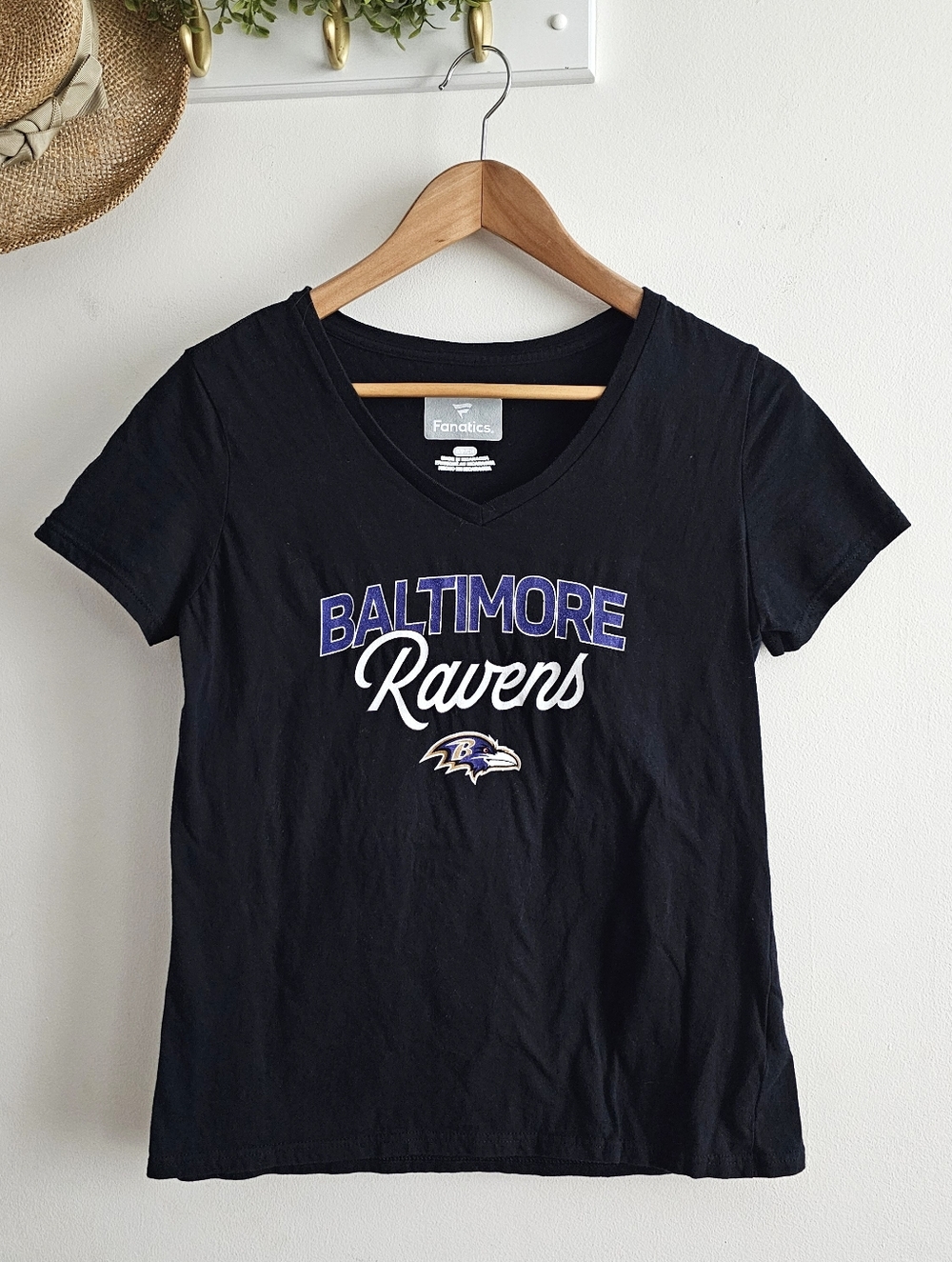 Baltimore Ravens V Neck Tee Fanatics NFL Black Graphic Shirt Women S